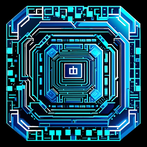Placa de circuito azul de moldura quadrada circuito cibernético circuito digital barra qr