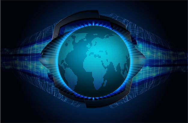 Vetor placa de circuito binário mundial tecnologia futura blue hud cyber security concept background