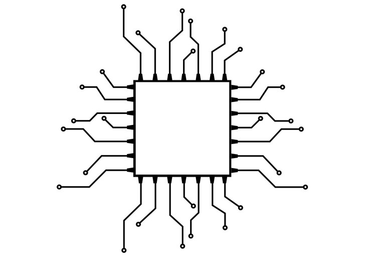 Vetor placa de circuito com um microprocessador para um esquema de computador ilustração vetorial eletrônica