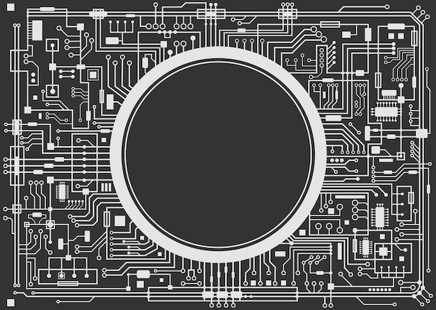Vetor placa de circuito de computador com copyspace ilustração em vetor preto e branco