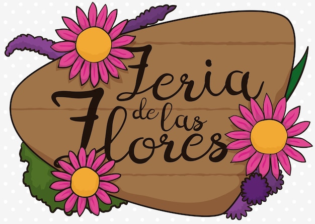 Vetor placa de madeira com lindas flores para celebrar o festival das flores colombianas