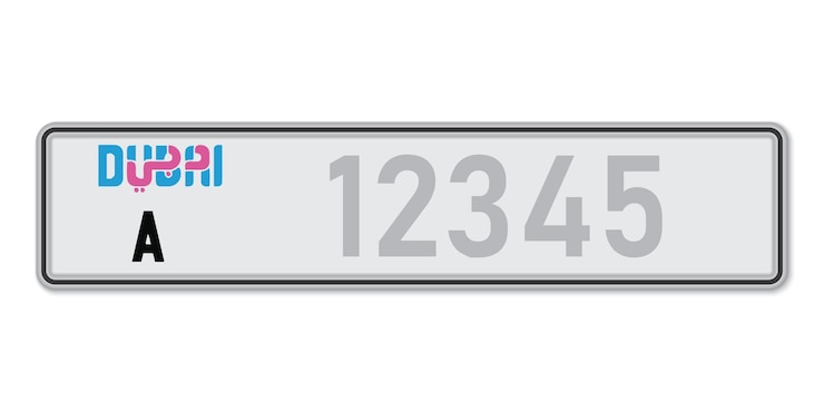 Vetor placa de matrícula do carro dubai licença de registro do veículo dos emirados árabes unidos tamanhos padrão europeu