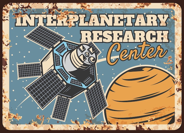 Placa de metal enferrujada do centro de pesquisa interplanetária