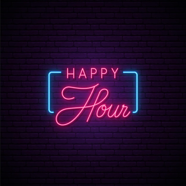 Placa de neon de happy hour neon brilhante