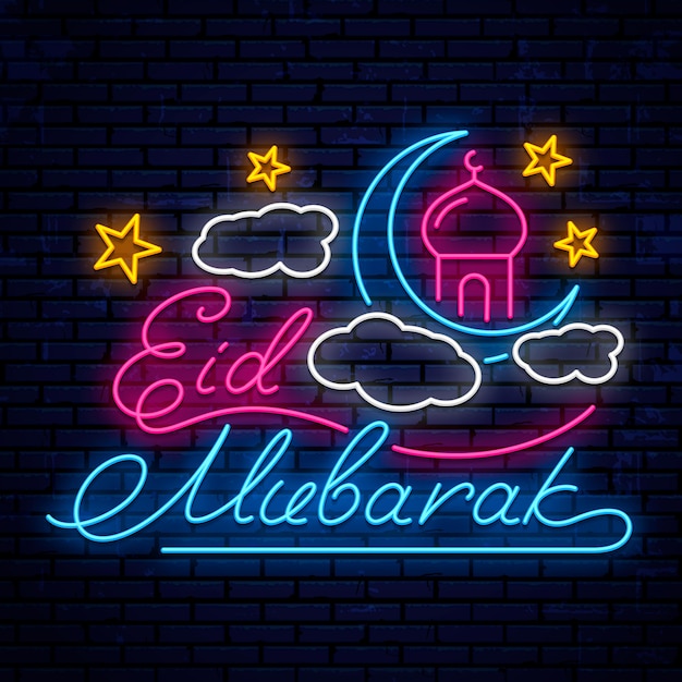 Placa de néon eid mubarak.