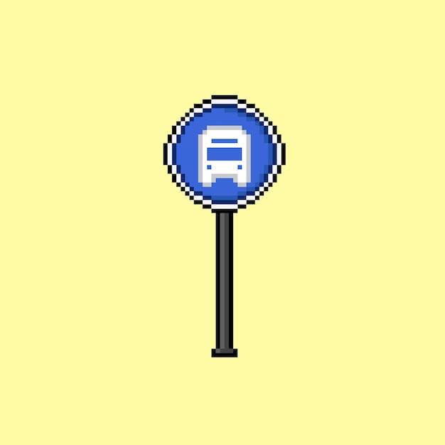 Placa de ponto de ônibus com estilo pixel art