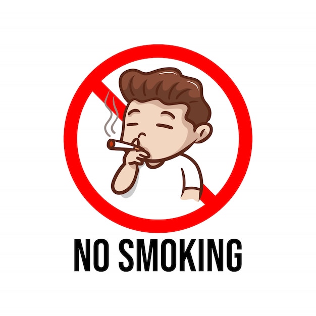 Placa de proibição de fumar com ilustração de menino