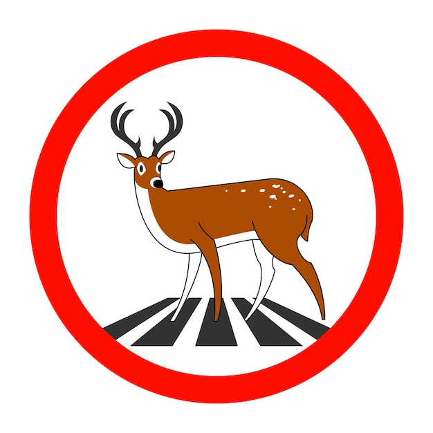 Placa de trânsito. deer crossing the road. ilustração vetorial.