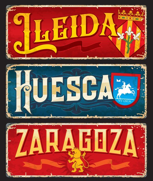 Vetor placa de viagem da cidade espanhola de lleida huesca zaragoza