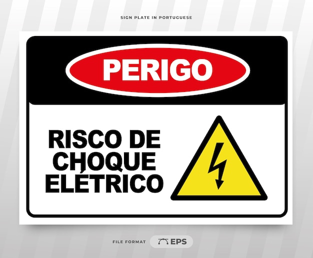 Placa imprimível perigo risco de choque elétrico em português do brasil