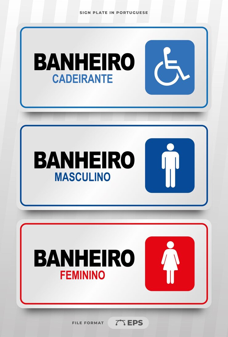 Vetor placa informativa imprimível banheiro em português do brasil