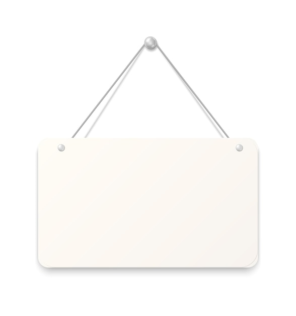 Placa suspensa tabuleta em branco realista folha de papel presa à parede com botão metálico cartão vazio com bordas arredondadas lembrete fixado por prego de metal prateado maquete de sinalização vetorial