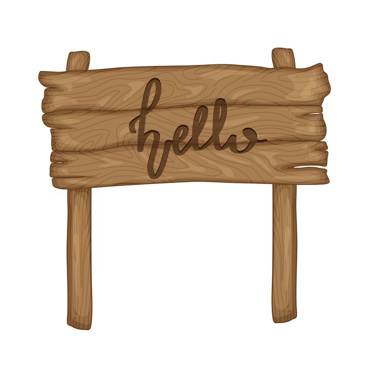 Vetor placa velha de madeira em estilo retro dos desenhos animados, isolado no fundo branco. olá.