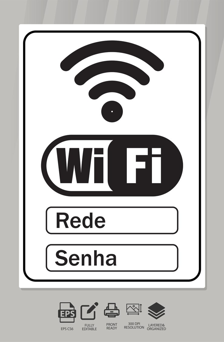 Vetor placa vetorial para impressão de rede wi-fi e senha em português brasileiro