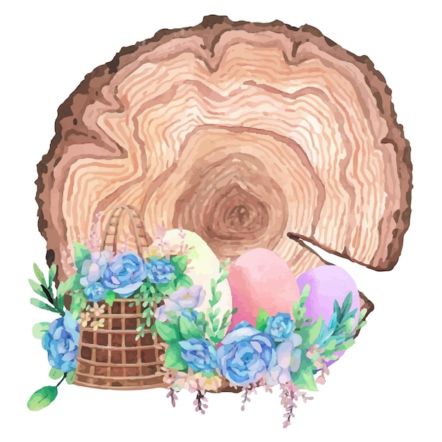 Placas de madeira aquarela com decoração de páscoa de primavera