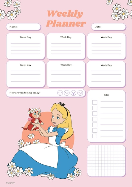 Planejador colorido de Alice no País das Maravilhas