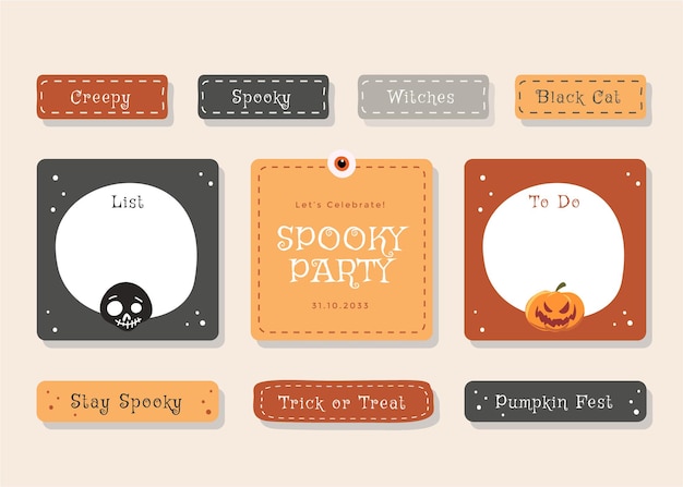 Planejador com gráfico de tema de halloween de ilustração bonito para registro no diário, adesivo e álbum de recortes.