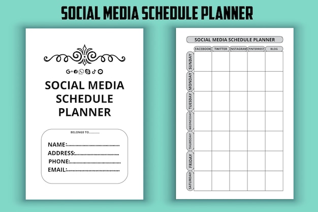 Planejador de agenda de mídia social Planejador de postagem de blog de mídia social kdp interior
