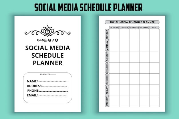 Vetor planejador de agenda de mídia social planejador de postagem de blog de mídia social kdp interior