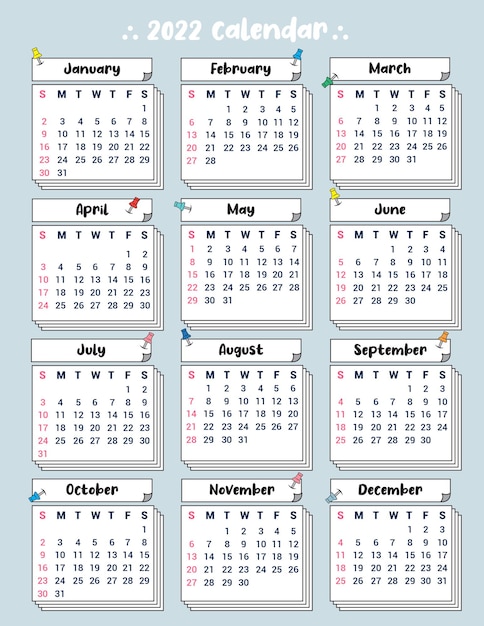 Vetor planejador de calendário editável minimalista 2022