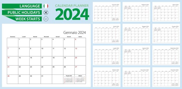 Planejador de calendário italiano para a semana da língua italiana de 2024 começa no domingo