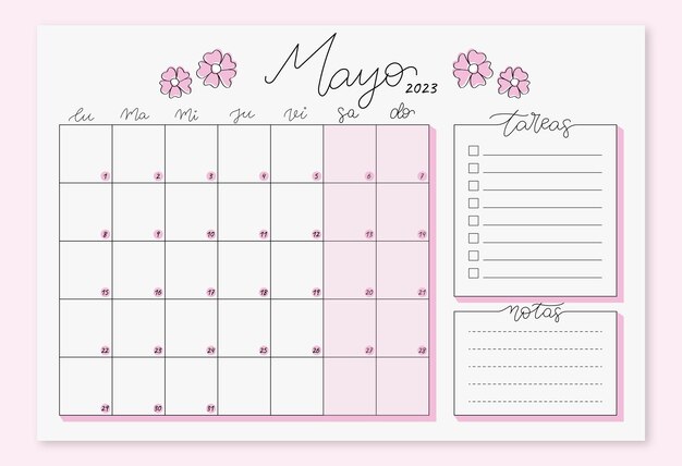 Planejador de calendário mensal mayo en español