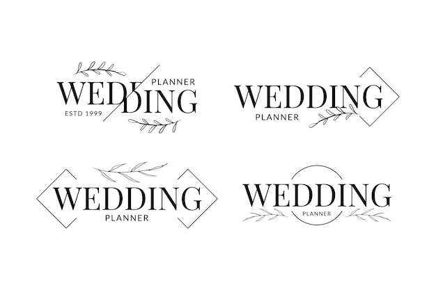 Planejador de casamento com design de logotipo minimalista de decoração floral desenhada à mão
