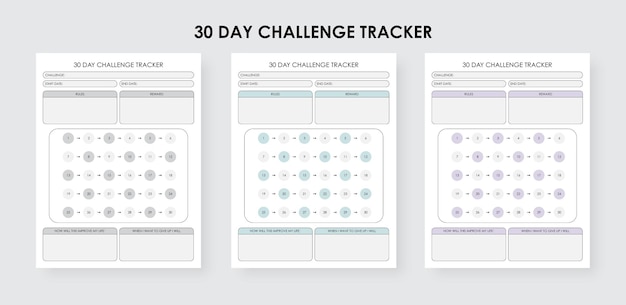 Planejador de rastreador de desafios de 30 dias, modelo mensal de rastreador de hábitos