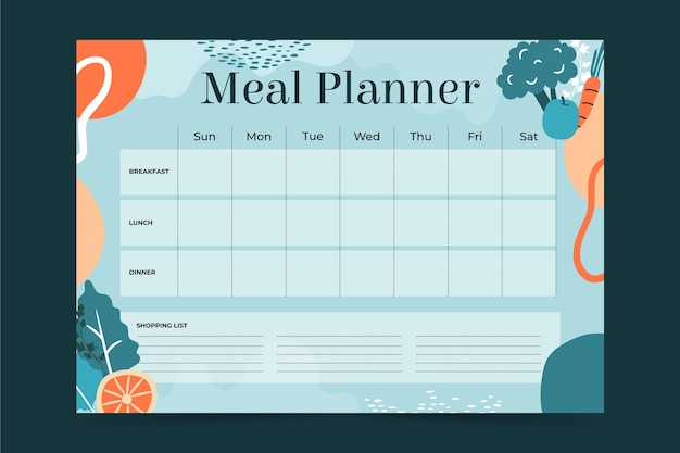 Planejador de refeições de design plano desenhado à mão