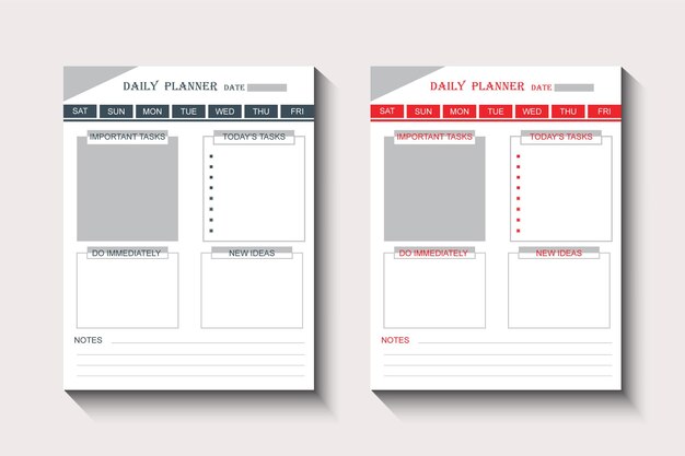 Vetor planejador diário com um modelo de design de notebook interior