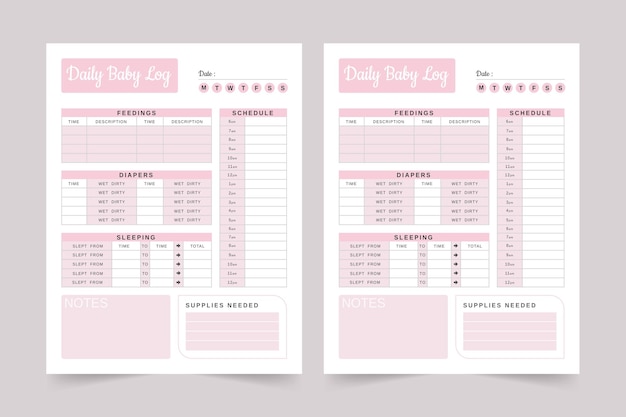Vetor planejador diário de registro de bebê modelo de design de interiores kdp planejador imprimível de diário de registro rastreador