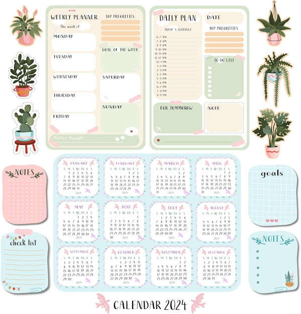 planejador diário semanal plantas adesivos março calendário ano 2024 planejador estilo suave estilo suave