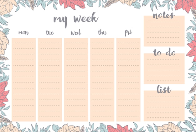 Planejador semanal com flores