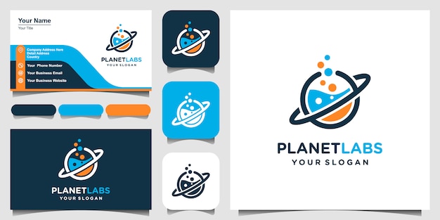 Planeta criativo Orbit Labor Lab abstrato design de logotipo e cartão de visita.