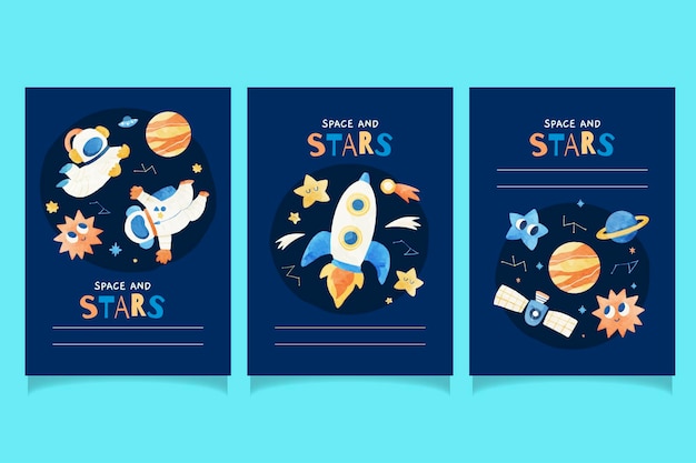 Planeta e Estrelas do Astronauta Espacial Modelo de Cartões de Aquarela