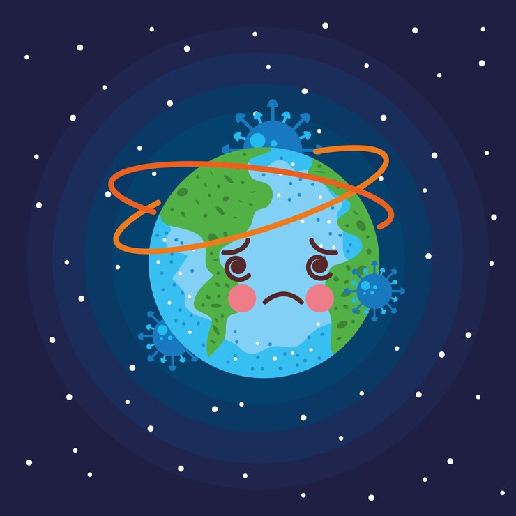 Vetor planeta eath com covid 19