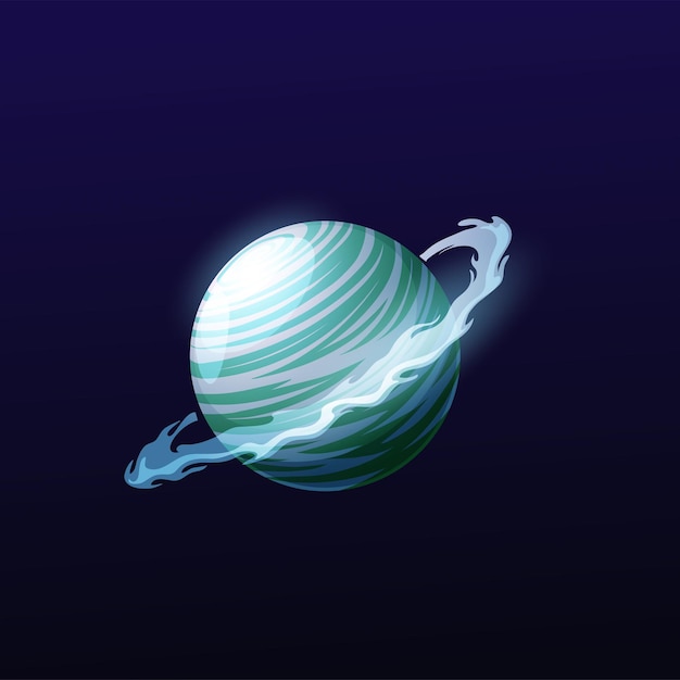 Planeta espacial de gelo frio com anel de neve Jogo SciFi UI ícone do planeta galáxia do espaço profundo com fumaça de gás de superfície gelada ou anel de poluição atmosférica em órbita Mundo artificial alienígena ou planeta fantástico da lua em quadrinhos