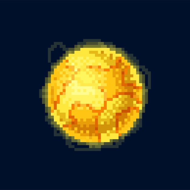 Vetor planeta espaço amarelo mundo alienígena fogo pixel art