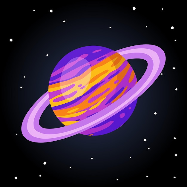 Planeta estilizado Saturno imagem vetorial isolada dos desenhos animados Imagem do logotipo astronômico Ícone de glifo de mídia