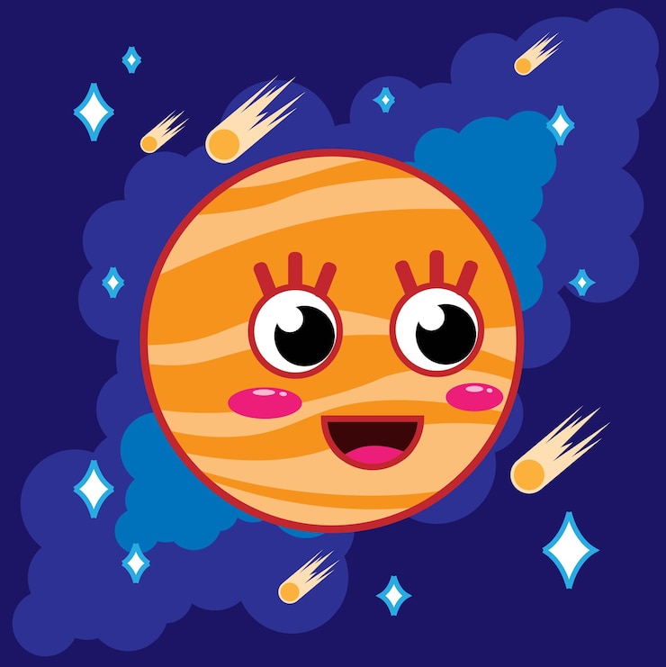 Vetor planeta laranja bonito no espaço personagem bonito ilustração vetorial plana de desenho animado