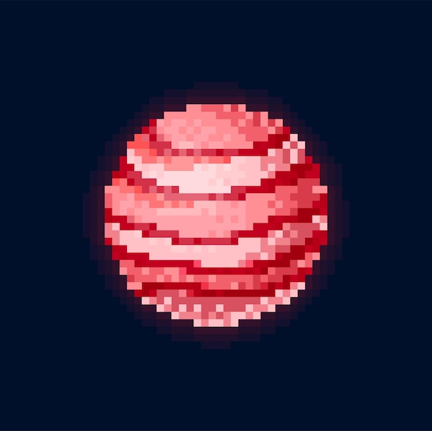 Planeta rosa no círculo de globo de pixel art do espaço sideral