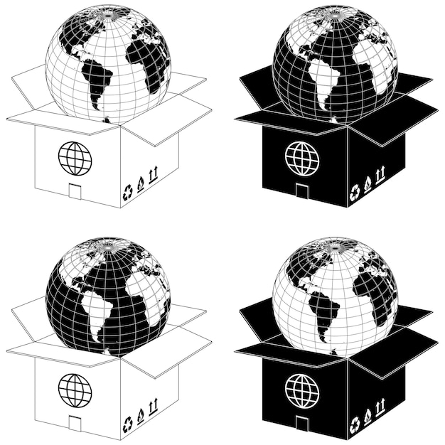 Vetor planeta terra com caixa de papelão