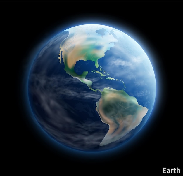 planeta Terra Espaço exterior Esfera cósmica Oceano e continentes Vista por satélite Atmosfera nuvens Conservação do meio ambiente Educação em astronomia Cartografia global Poster de galáxias vetoriais