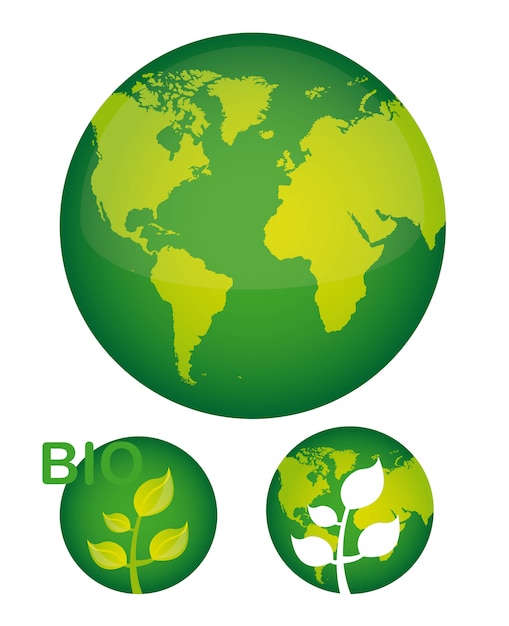 planeta verde com planta sobre ilustração vetorial de fundo branco