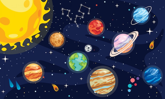 Planetas coloridos do sistema solar
