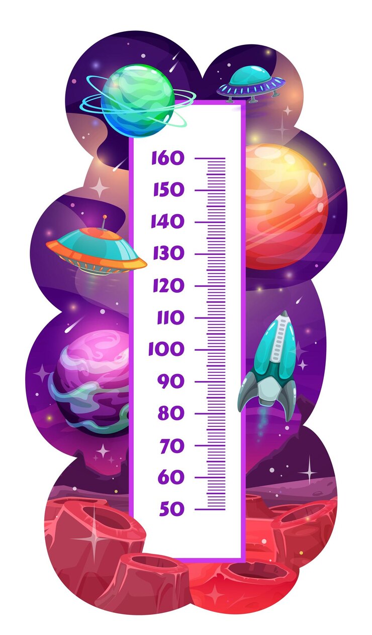 Vetor planetas do espaço dos desenhos animados do medidor da altura das crianças