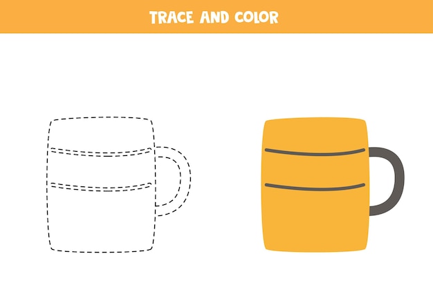 Planilha de caneca de cozinha com traços e cores para crianças