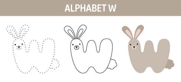 Planilha de desenho e coloração do alfabeto w para crianças