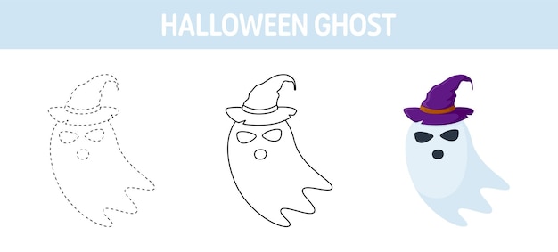 Planilha de desenho e colorir ghost with hat para crianças