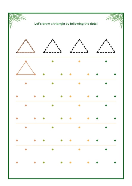 Planilha de exercícios de desenho de triângulo para pré-escola